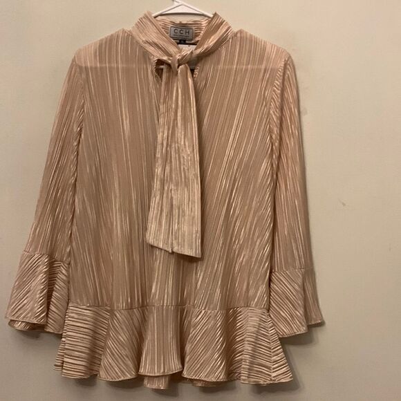 CCH Collection Tops - CCH Collection gold long bell sleeves flowy blouse Size S NWT
